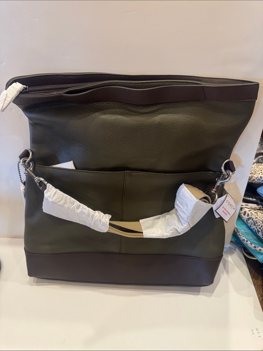 Coach Olive Green and Dark Brown Leather Messenger Bag